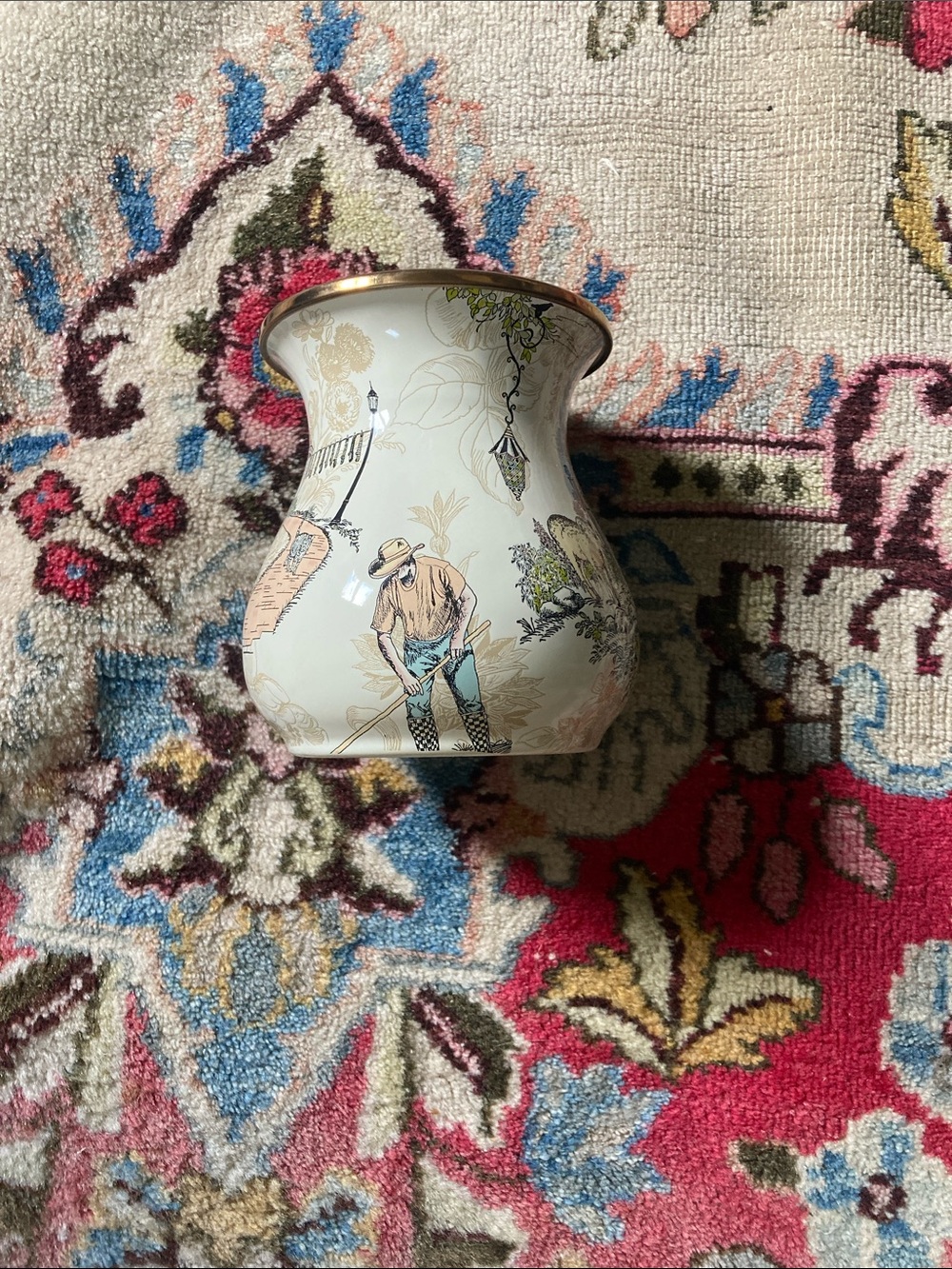 MacKenzie-Childs White and Gold Scenic Goose Motif Vase - Picture 3 of 4